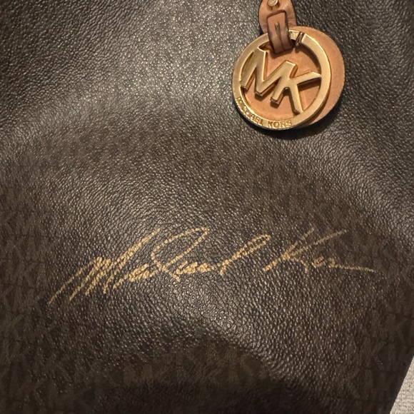 Michael Kors Brown Leather Tote with Gold Medallion - Picture 3 of 7